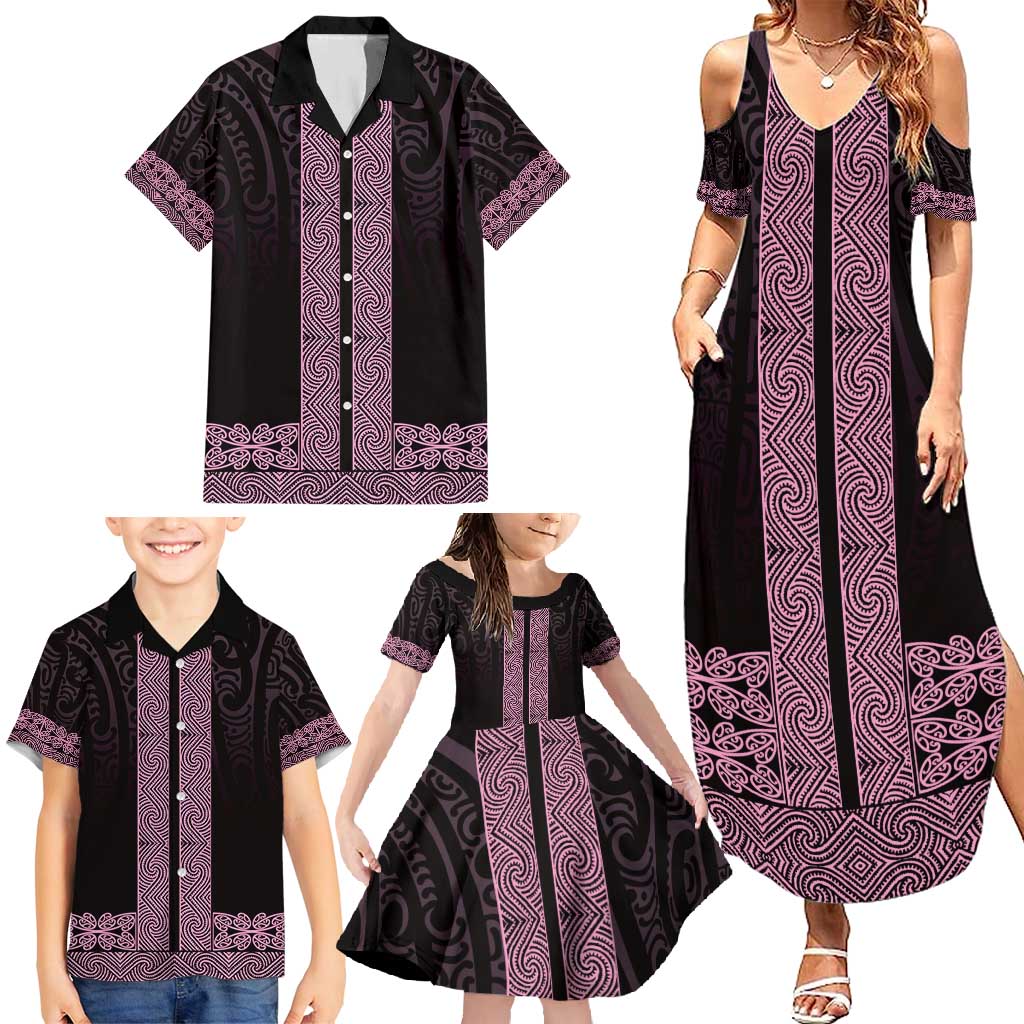 New Zealand Maori Kowhaiwhai Family Matching Summer Maxi Dress and Hawaiian Shirt Mawhero Maui and Mangopare