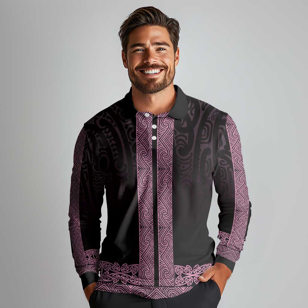 New Zealand Maori Kowhaiwhai Long Sleeve Polo Shirt Mawhero Maui and Mangopare