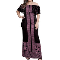 New Zealand Maori Kowhaiwhai Off Shoulder Maxi Dress Mawhero Maui and Mangopare