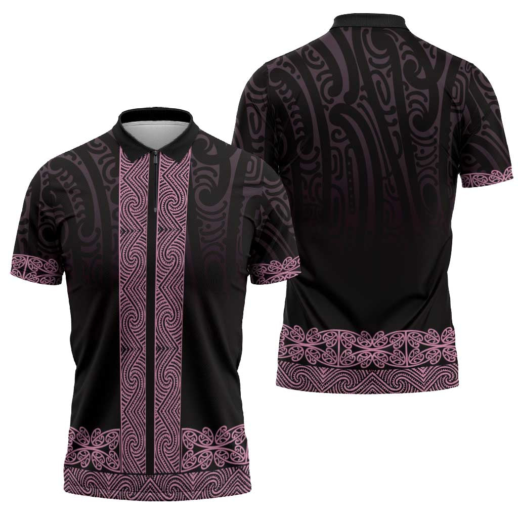 New Zealand Maori Kowhaiwhai Zipper Polo Shirt Mawhero Maui and Mangopare - Polynesian Pride