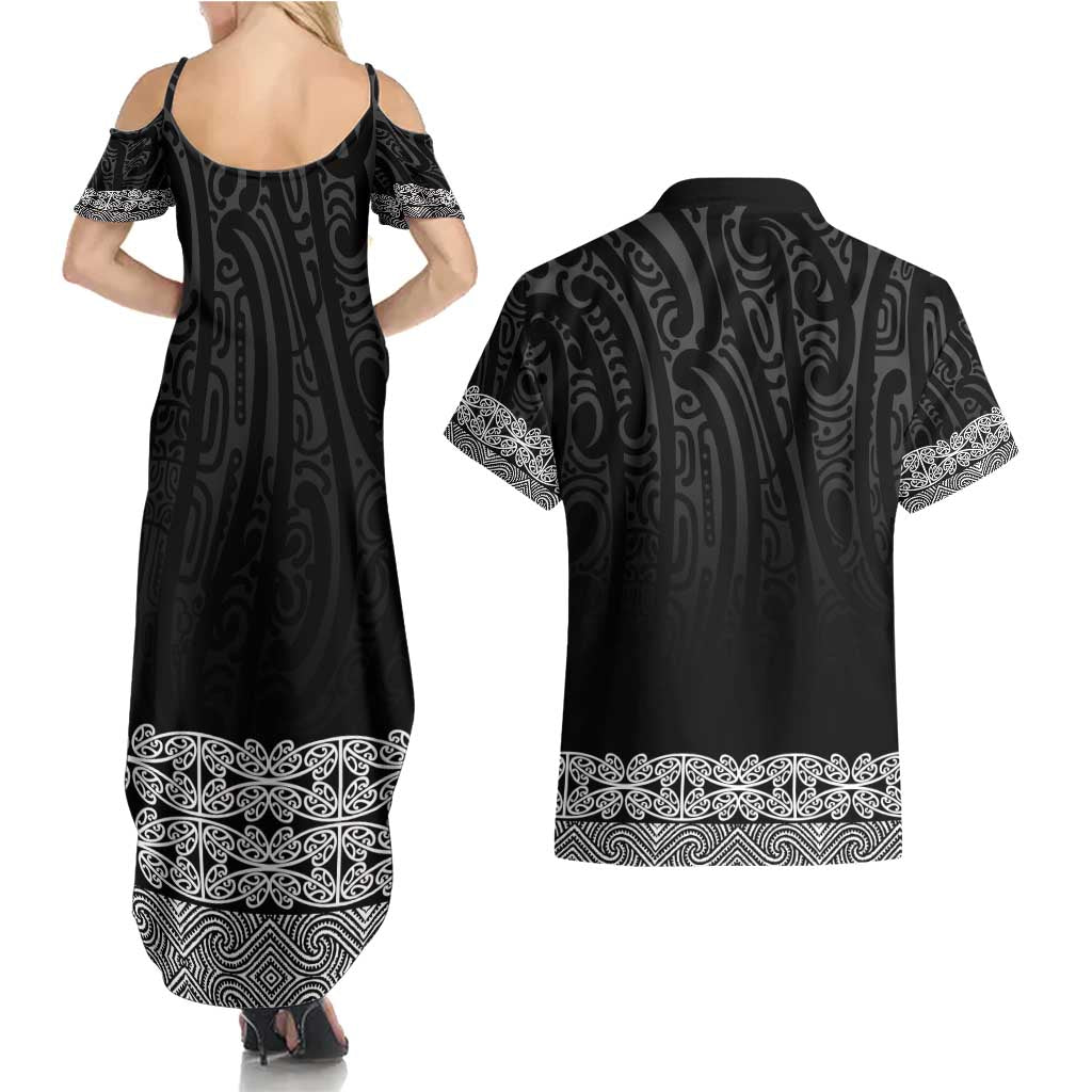 New Zealand Maori Kowhaiwhai Couples Matching Summer Maxi Dress and Hawaiian Shirt Pango Maui and Mangopare