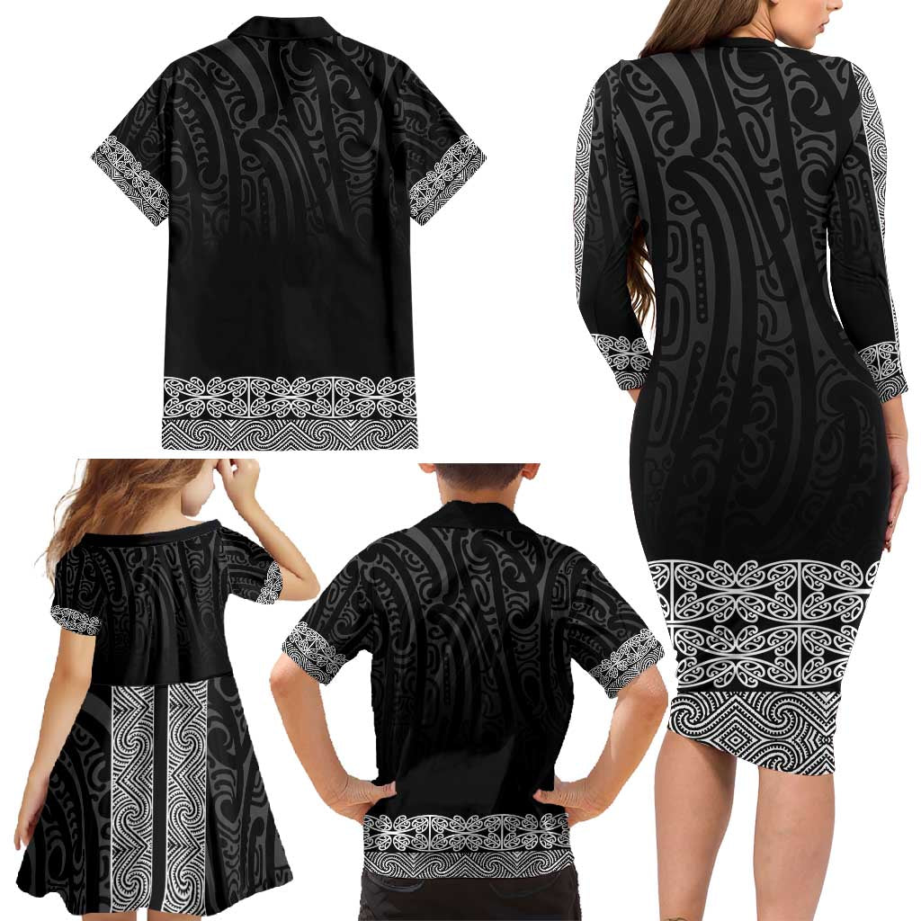 New Zealand Maori Kowhaiwhai Family Matching Long Sleeve Bodycon Dress and Hawaiian Shirt Pango Maui and Mangopare