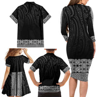 New Zealand Maori Kowhaiwhai Family Matching Long Sleeve Bodycon Dress and Hawaiian Shirt Pango Maui and Mangopare