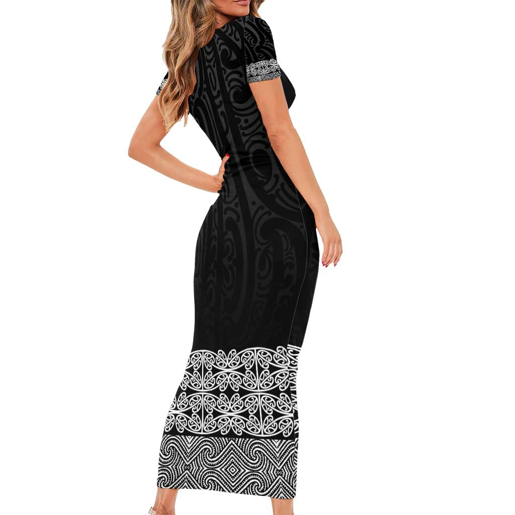 New Zealand Maori Kowhaiwhai Family Matching Short Sleeve Bodycon Dress and Hawaiian Shirt Pango Maui and Mangopare