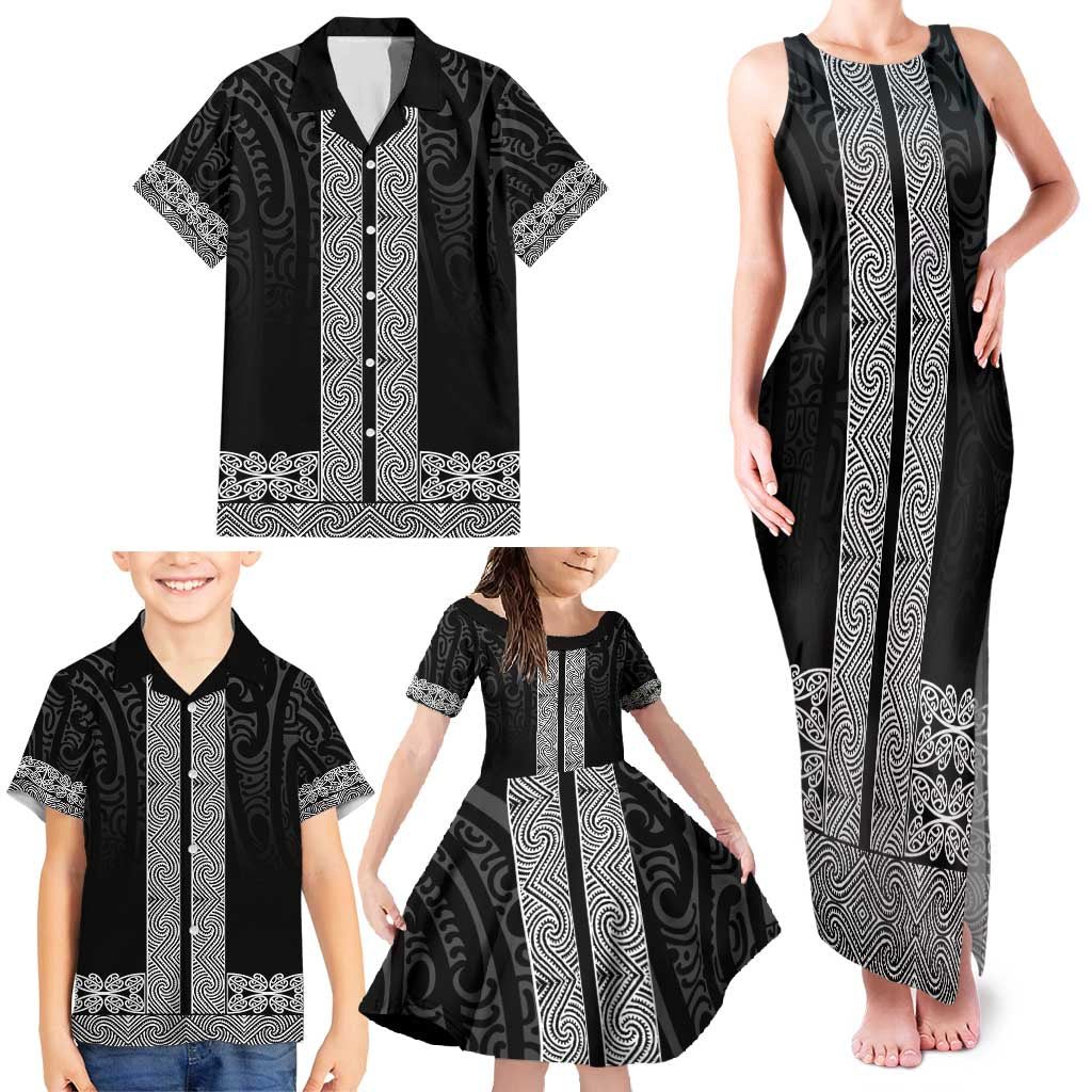 New Zealand Maori Kowhaiwhai Family Matching Tank Maxi Dress and Hawaiian Shirt Pango Maui and Mangopare