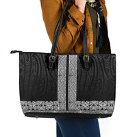 New Zealand Maori Kowhaiwhai Leather Tote Bag Pango Maui and Mangopare