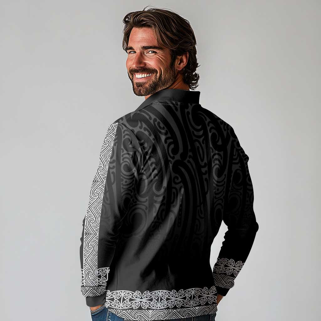 New Zealand Maori Kowhaiwhai Long Sleeve Polo Shirt Pango Maui and Mangopare