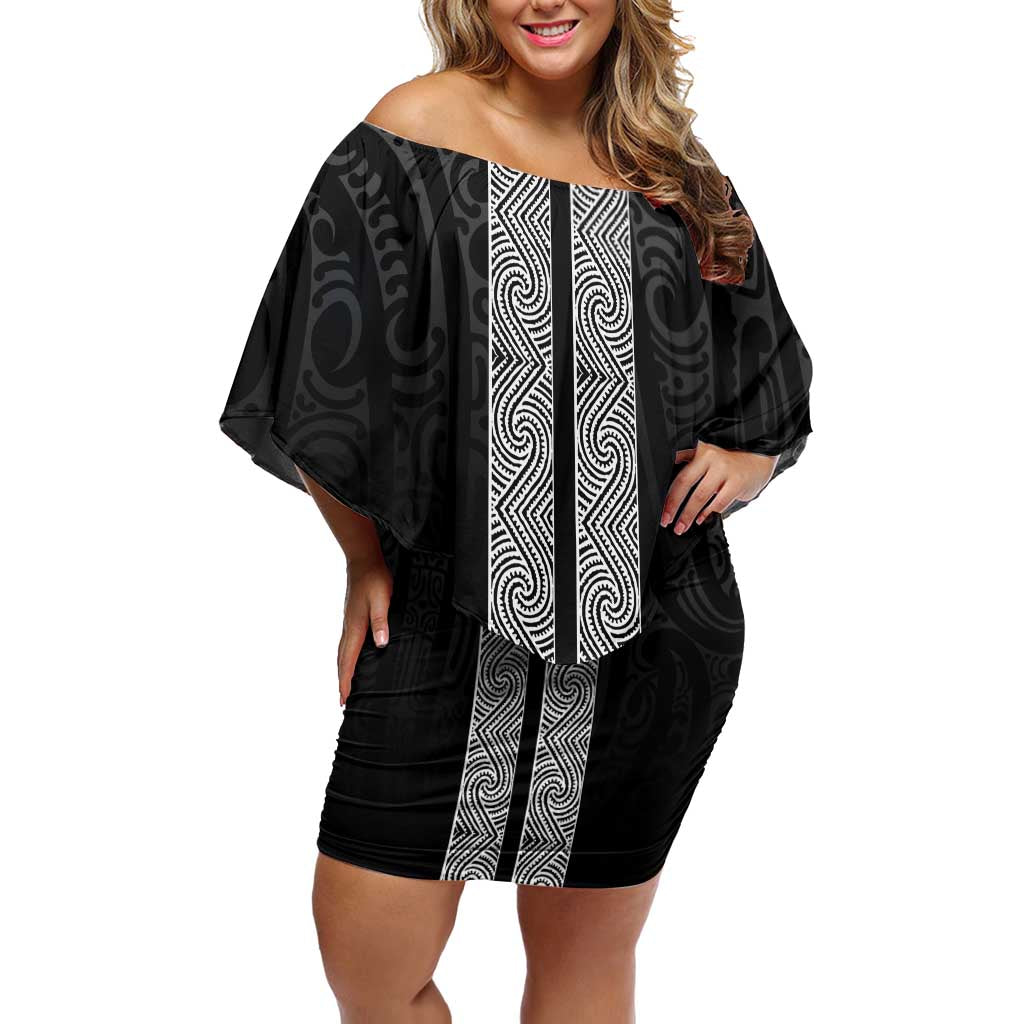 New Zealand Maori Kowhaiwhai Off Shoulder Short Dress Pango Maui and Mangopare