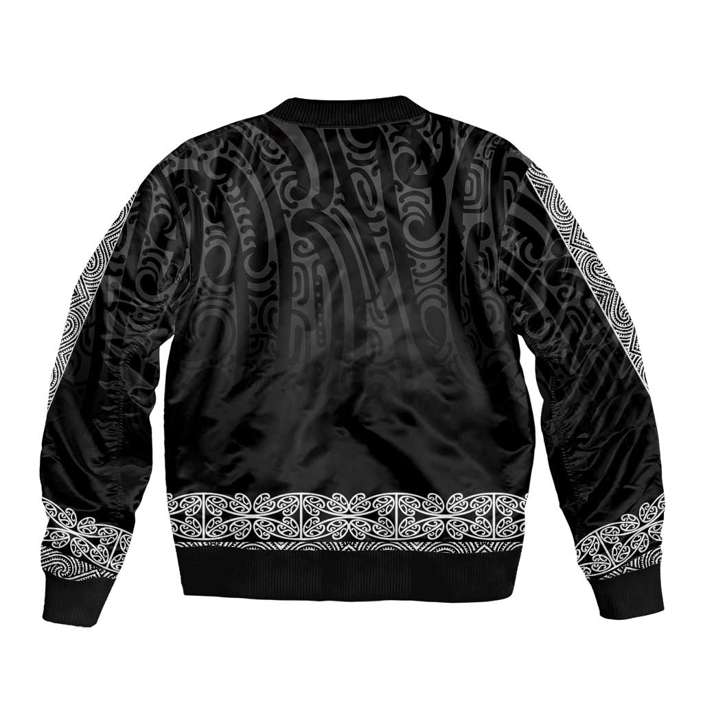 New Zealand Maori Kowhaiwhai Sleeve Zip Bomber Jacket Pango Maui and Mangopare