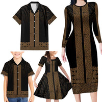 New Zealand Maori Kowhaiwhai Family Matching Long Sleeve Bodycon Dress and Hawaiian Shirt Parauri Maui and Mangopare