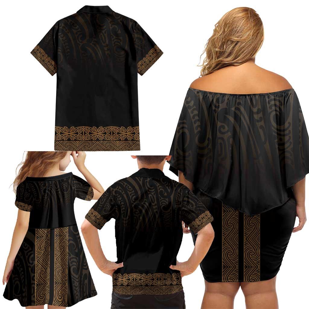 New Zealand Maori Kowhaiwhai Family Matching Off Shoulder Short Dress and Hawaiian Shirt Parauri Maui and Mangopare