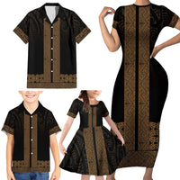 New Zealand Maori Kowhaiwhai Family Matching Short Sleeve Bodycon Dress and Hawaiian Shirt Parauri Maui and Mangopare