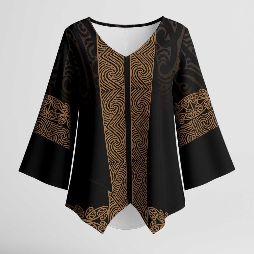 New Zealand Maori Kowhaiwhai Kimono Sleeve Blouse Parauri Maui and Mangopare - Polynesian Pride