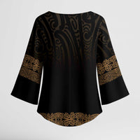 New Zealand Maori Kowhaiwhai Kimono Sleeve Blouse Parauri Maui and Mangopare - Polynesian Pride