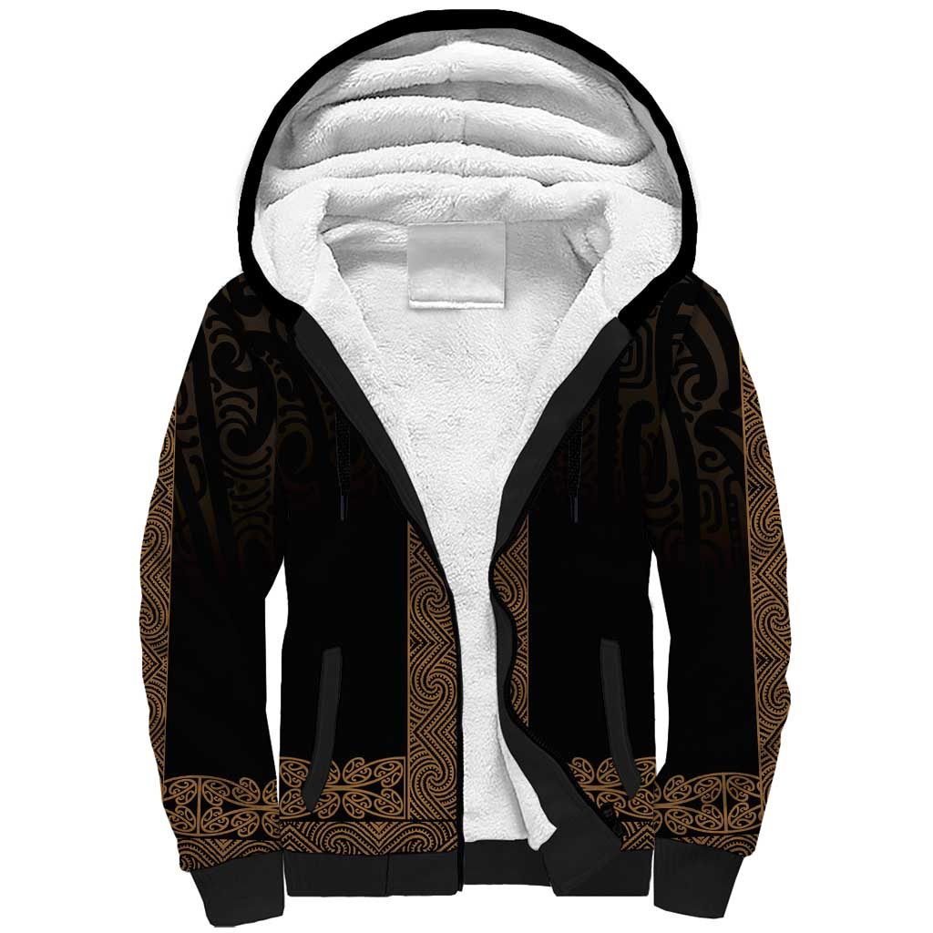 New Zealand Maori Kowhaiwhai Sherpa Hoodie Parauri Maui and Mangopare