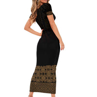 New Zealand Maori Kowhaiwhai Short Sleeve Bodycon Dress Parauri Maui and Mangopare