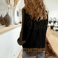 New Zealand Maori Kowhaiwhai Women Casual Shirt Parauri Maui and Mangopare