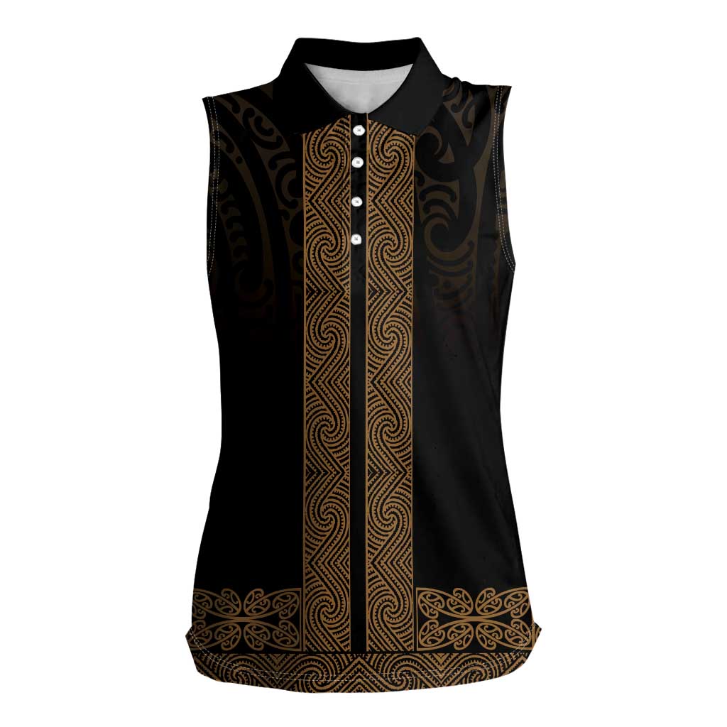 New Zealand Maori Kowhaiwhai Women Sleeveless Polo Shirt Parauri Maui and Mangopare