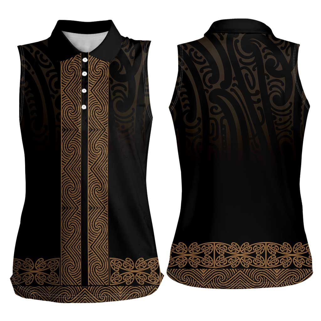 New Zealand Maori Kowhaiwhai Women Sleeveless Polo Shirt Parauri Maui and Mangopare
