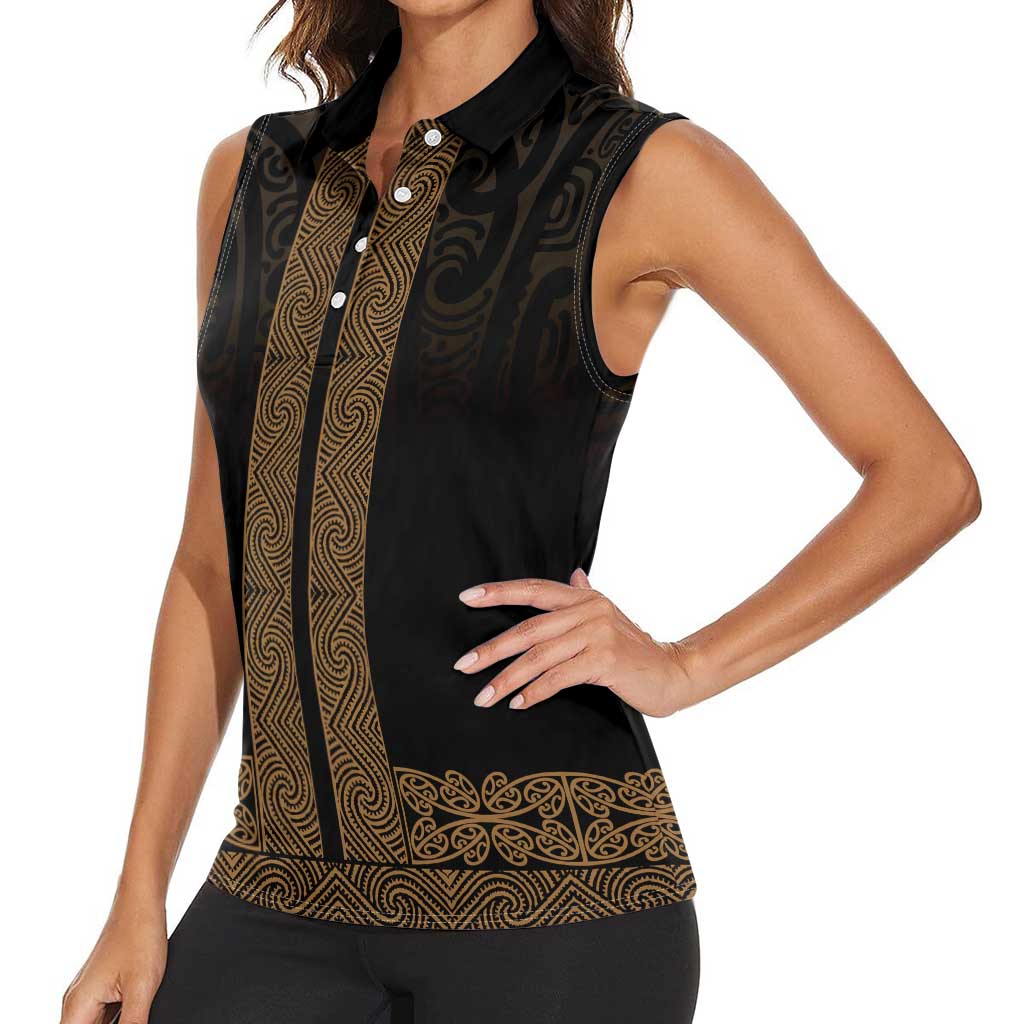 New Zealand Maori Kowhaiwhai Women Sleeveless Polo Shirt Parauri Maui and Mangopare