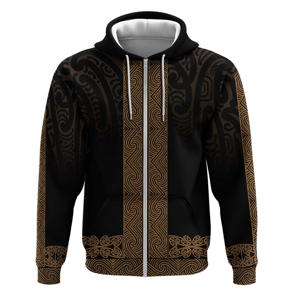 New Zealand Maori Kowhaiwhai Zip Hoodie Parauri Maui and Mangopare