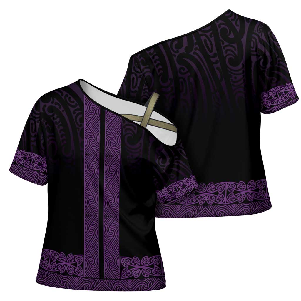 New Zealand Maori Kowhaiwhai Cross Shoulder Shirt Waiporoporo Maui and Mangopare - Polynesian Pride