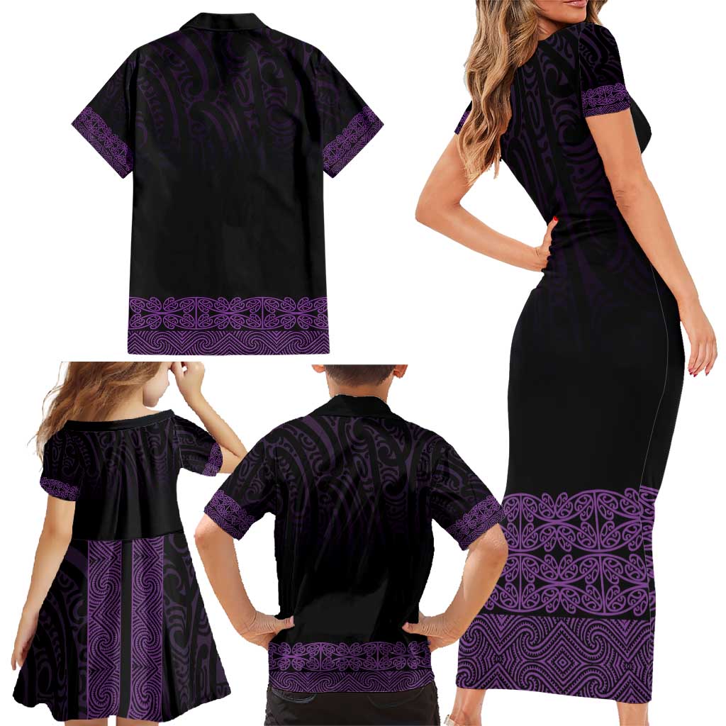 New Zealand Maori Kowhaiwhai Family Matching Short Sleeve Bodycon Dress and Hawaiian Shirt Waiporoporo Maui and Mangopare