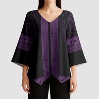 New Zealand Maori Kowhaiwhai Kimono Sleeve Blouse Waiporoporo Maui and Mangopare - Polynesian Pride