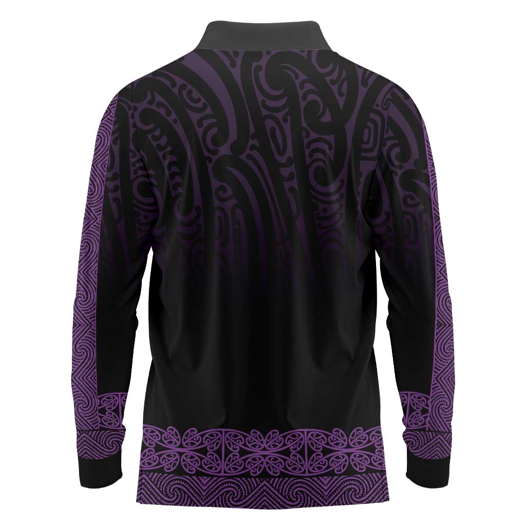 New Zealand Maori Kowhaiwhai Long Sleeve Polo Shirt Waiporoporo Maui and Mangopare