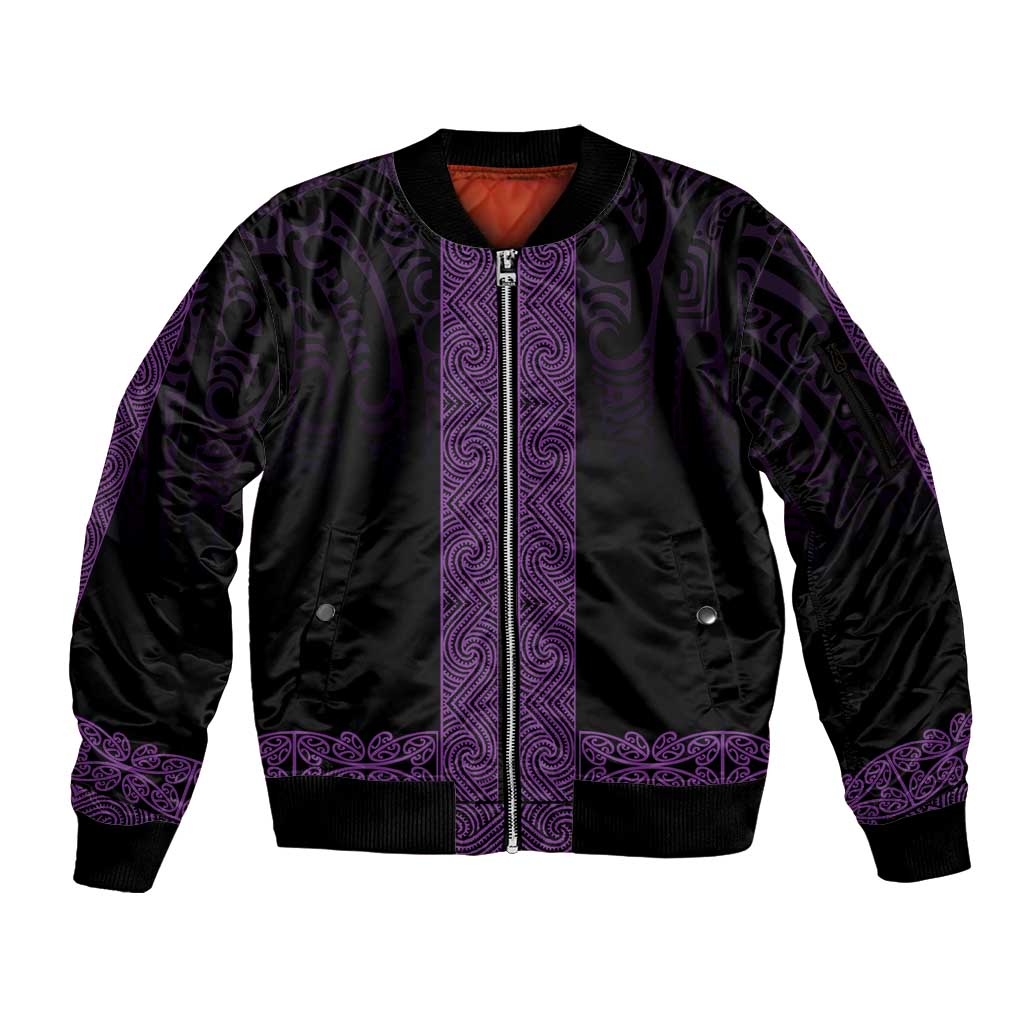 New Zealand Maori Kowhaiwhai Sleeve Zip Bomber Jacket Waiporoporo Maui and Mangopare