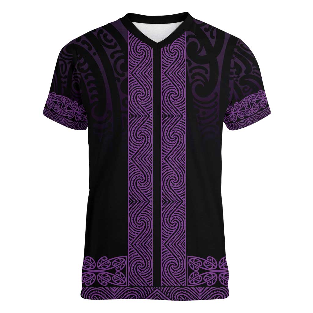 New Zealand Maori Kowhaiwhai Women V-Neck T-Shirt Waiporoporo Maui and Mangopare