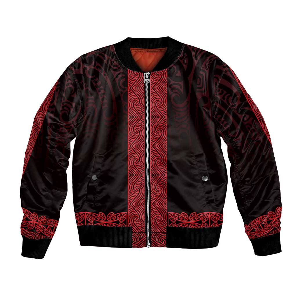New Zealand Maori Kowhaiwhai Bomber Jacket Whero Maui and Mangopare