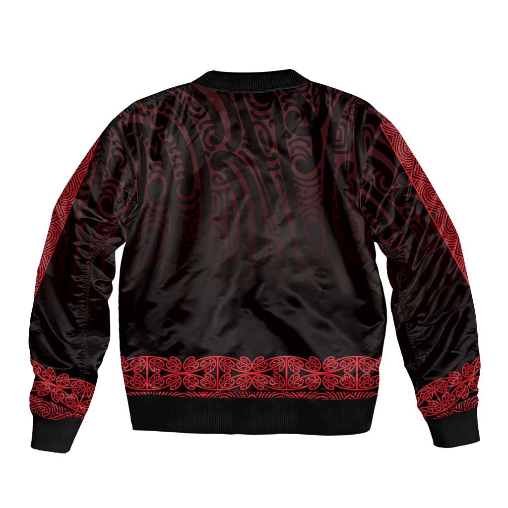 New Zealand Maori Kowhaiwhai Bomber Jacket Whero Maui and Mangopare