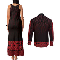 New Zealand Maori Kowhaiwhai Couples Matching Tank Maxi Dress and Long Sleeve Button Shirt Whero Maui and Mangopare