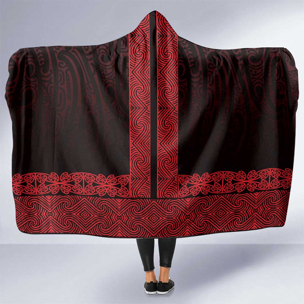 New Zealand Maori Kowhaiwhai Hooded Blanket Whero Maui and Mangopare LT9 One Size Red - Polynesian Pride