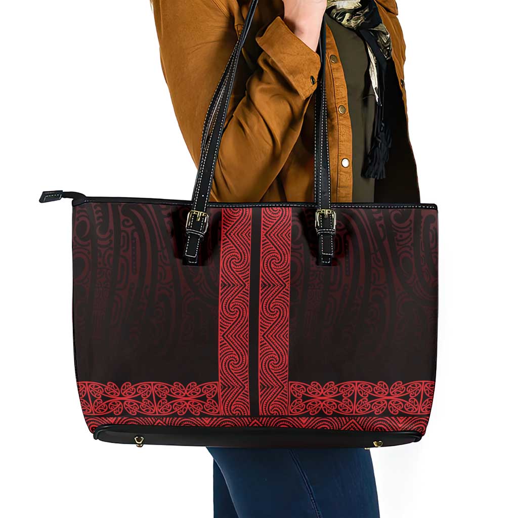 New Zealand Maori Kowhaiwhai Leather Tote Bag Whero Maui and Mangopare