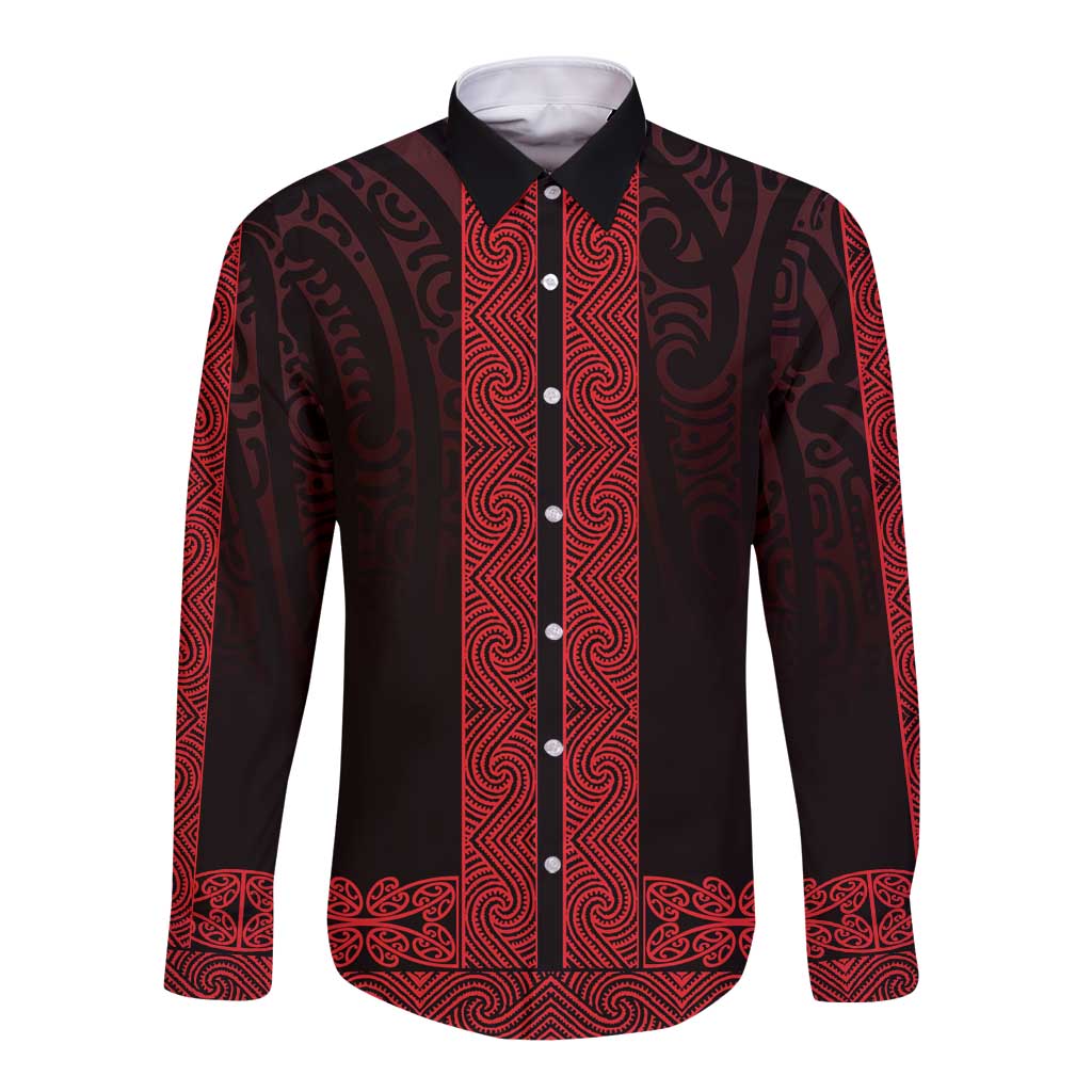 New Zealand Maori Kowhaiwhai Long Sleeve Button Shirt Whero Maui and Mangopare