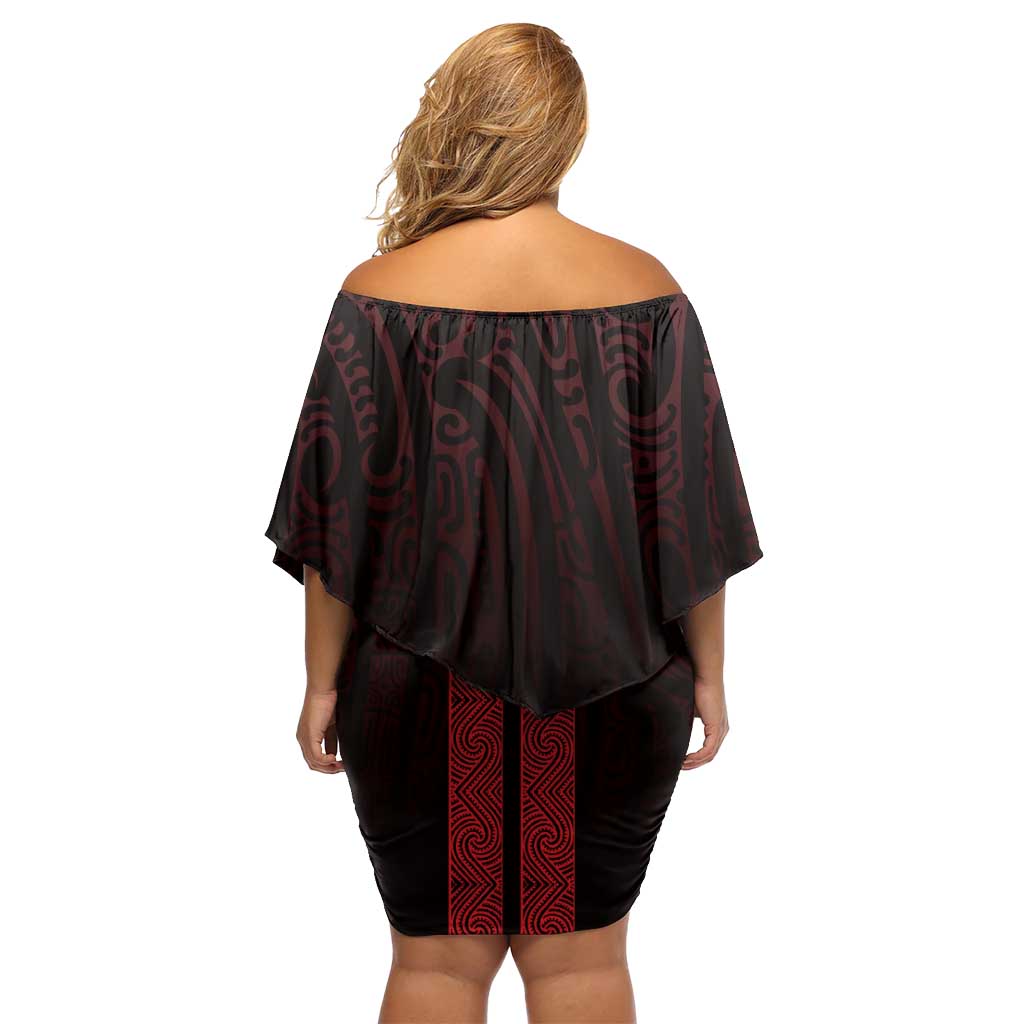 New Zealand Maori Kowhaiwhai Off Shoulder Short Dress Whero Maui and Mangopare