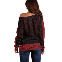 New Zealand Maori Kowhaiwhai Off Shoulder Sweater Whero Maui and Mangopare