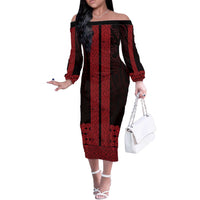 New Zealand Maori Kowhaiwhai Off The Shoulder Long Sleeve Dress Whero Maui and Mangopare