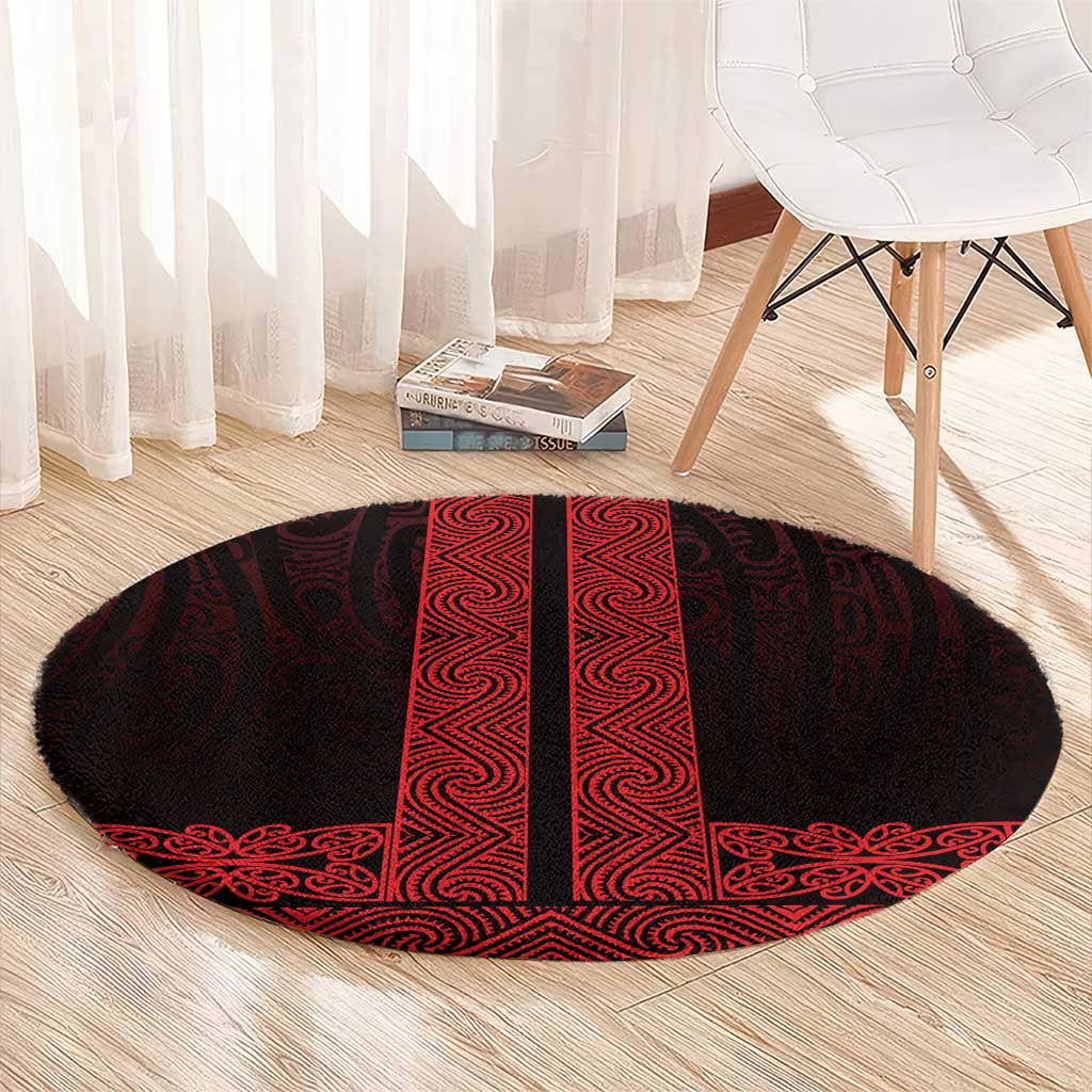 New Zealand Maori Kowhaiwhai Round Carpet Whero Maui and Mangopare