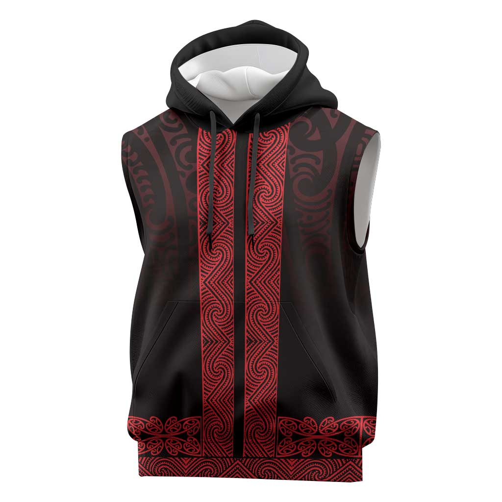 New Zealand Maori Kowhaiwhai Sleeveless Hoodie Whero Maui and Mangopare - Polynesian Pride