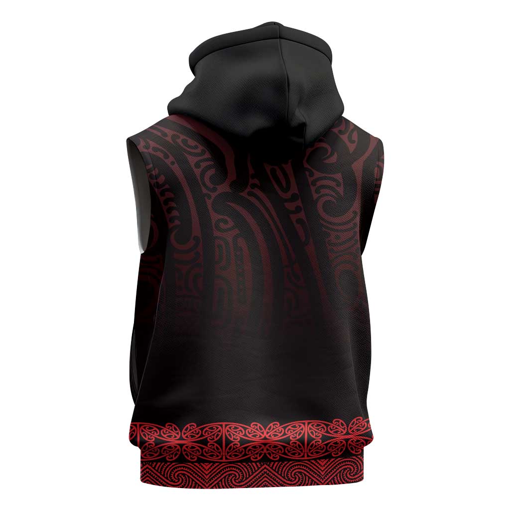 New Zealand Maori Kowhaiwhai Sleeveless Zip Hoodie Whero Maui and Mangopare - Polynesian Pride