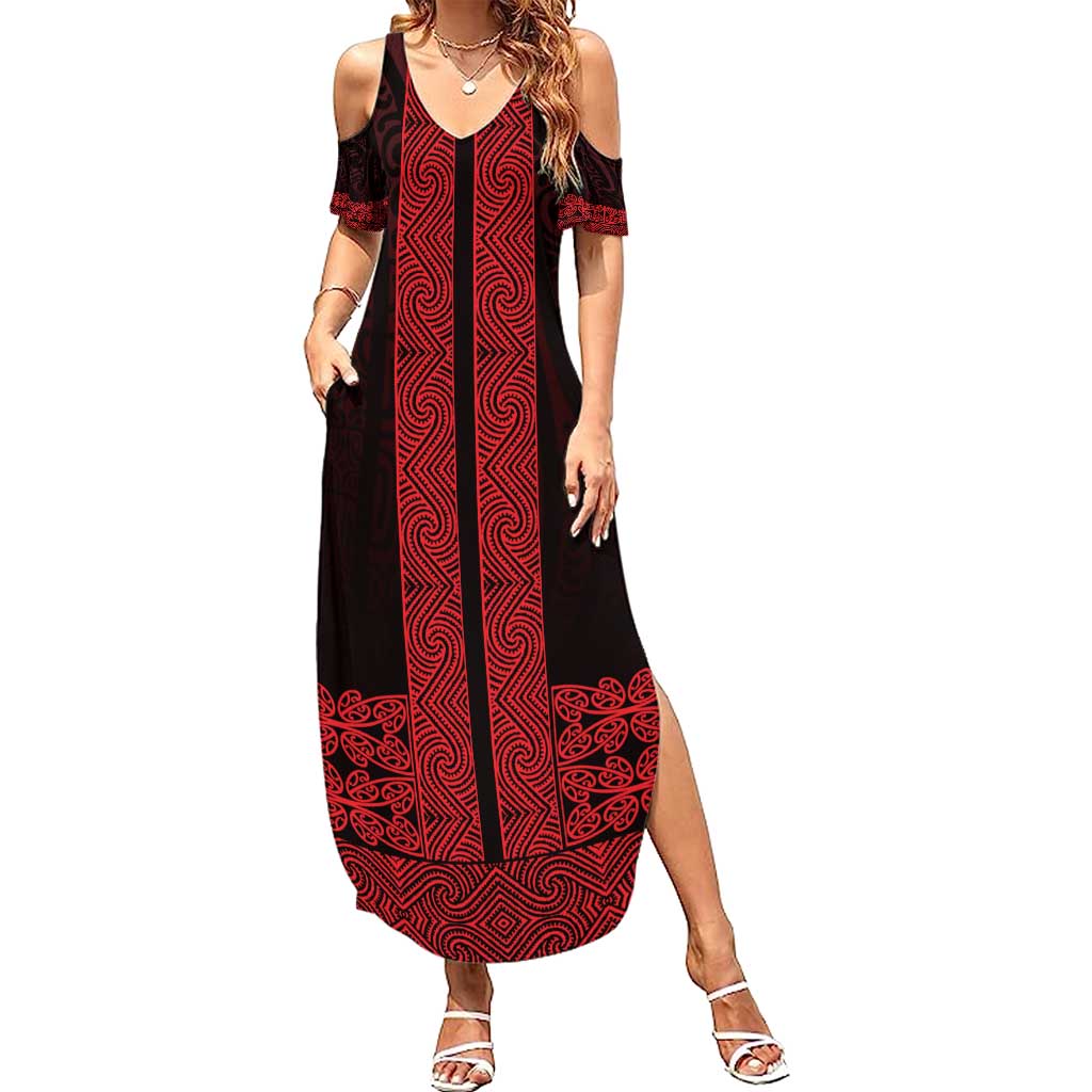 New Zealand Maori Kowhaiwhai Summer Maxi Dress Whero Maui and Mangopare