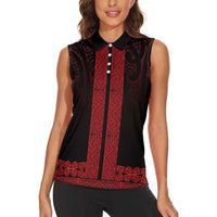 New Zealand Maori Kowhaiwhai Women Sleeveless Polo Shirt Whero Maui and Mangopare