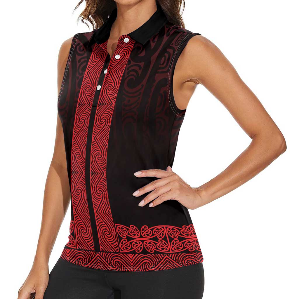 New Zealand Maori Kowhaiwhai Women Sleeveless Polo Shirt Whero Maui and Mangopare