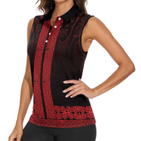 New Zealand Maori Kowhaiwhai Women Sleeveless Polo Shirt Whero Maui and Mangopare