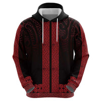 New Zealand Maori Kowhaiwhai Zip Hoodie Whero Maui and Mangopare