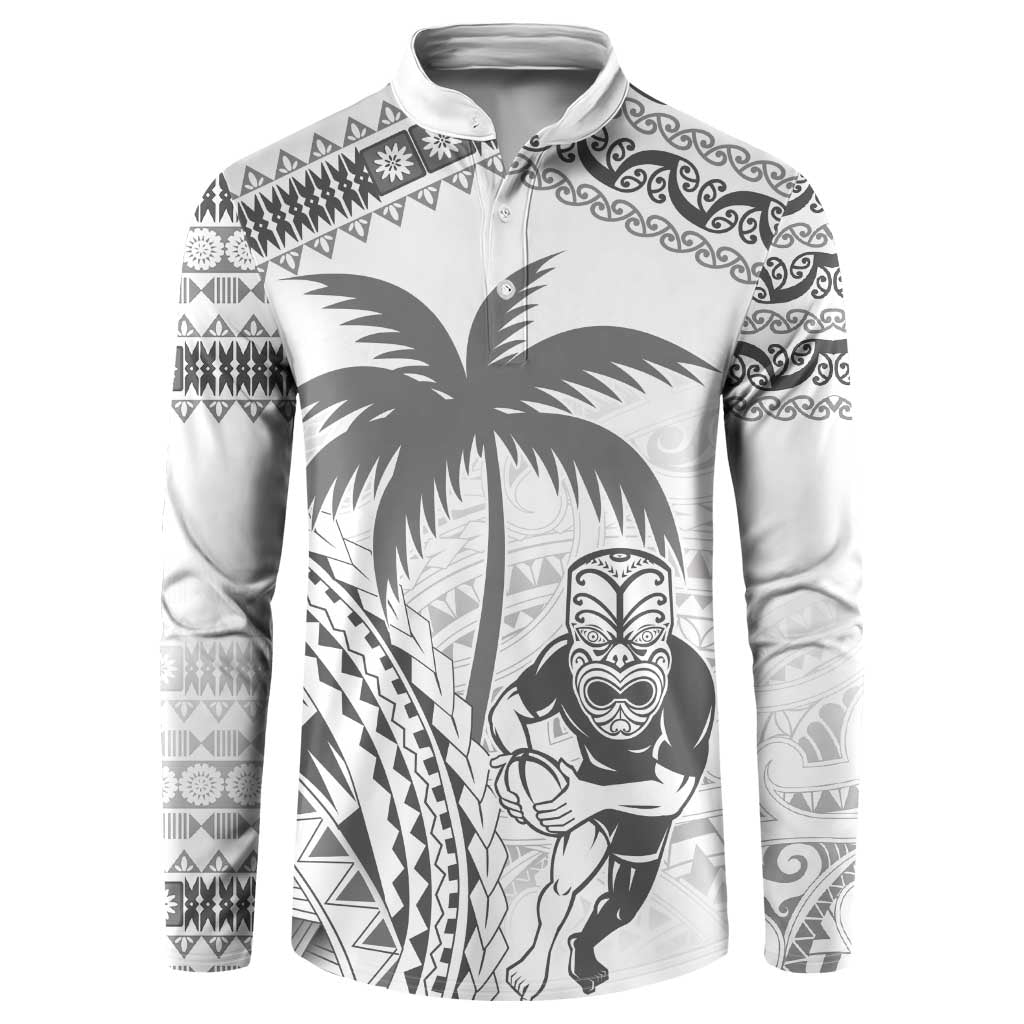 Custom Fiji Black Fern Button Sweatshirt Maori Warroir with Fijian Masi Pattern