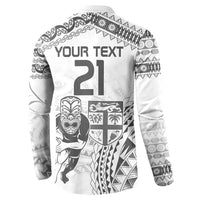 Custom Fiji Black Fern Button Sweatshirt Maori Warroir with Fijian Masi Pattern